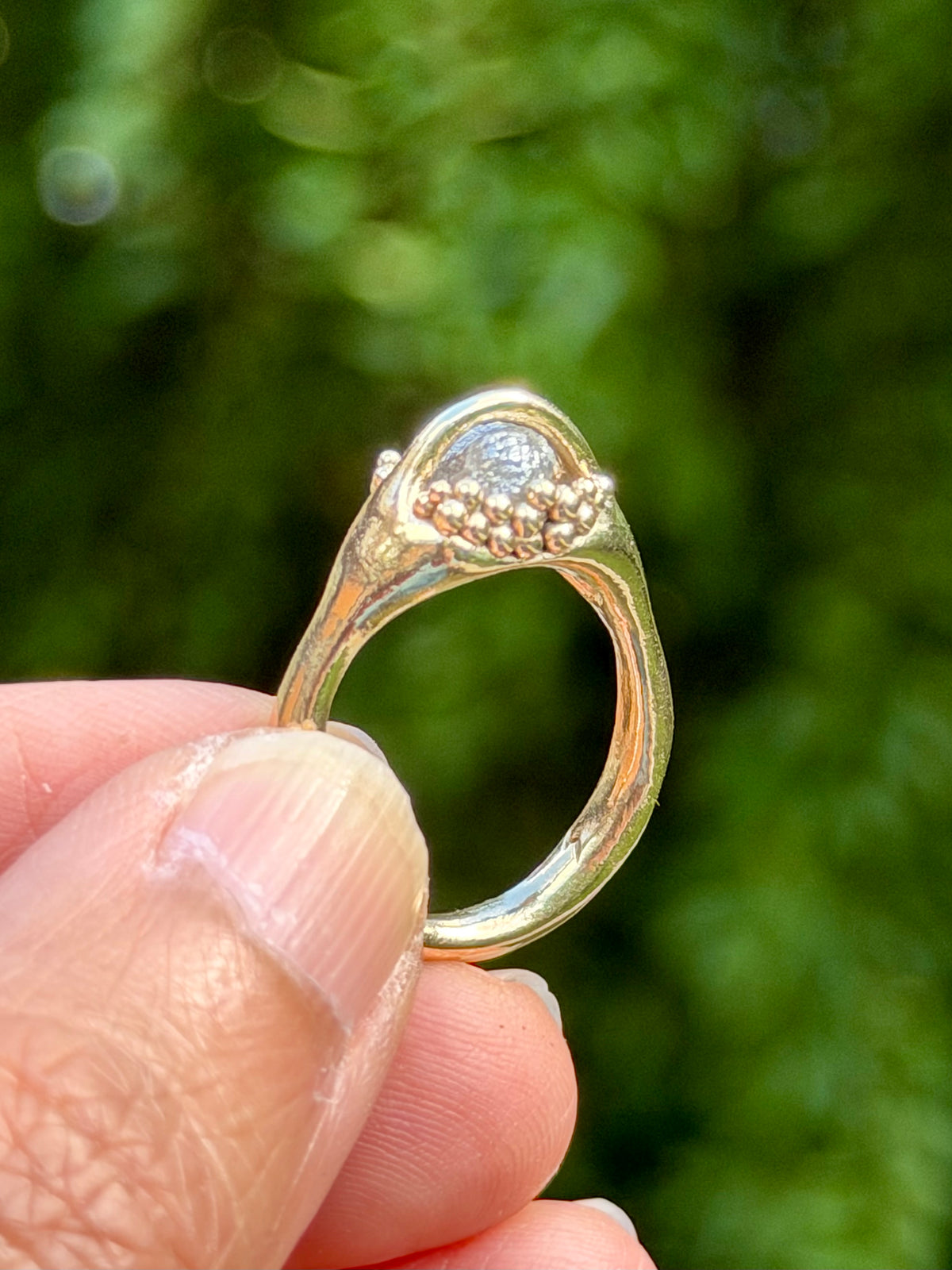 14k Mycelium Ring with rough diamond