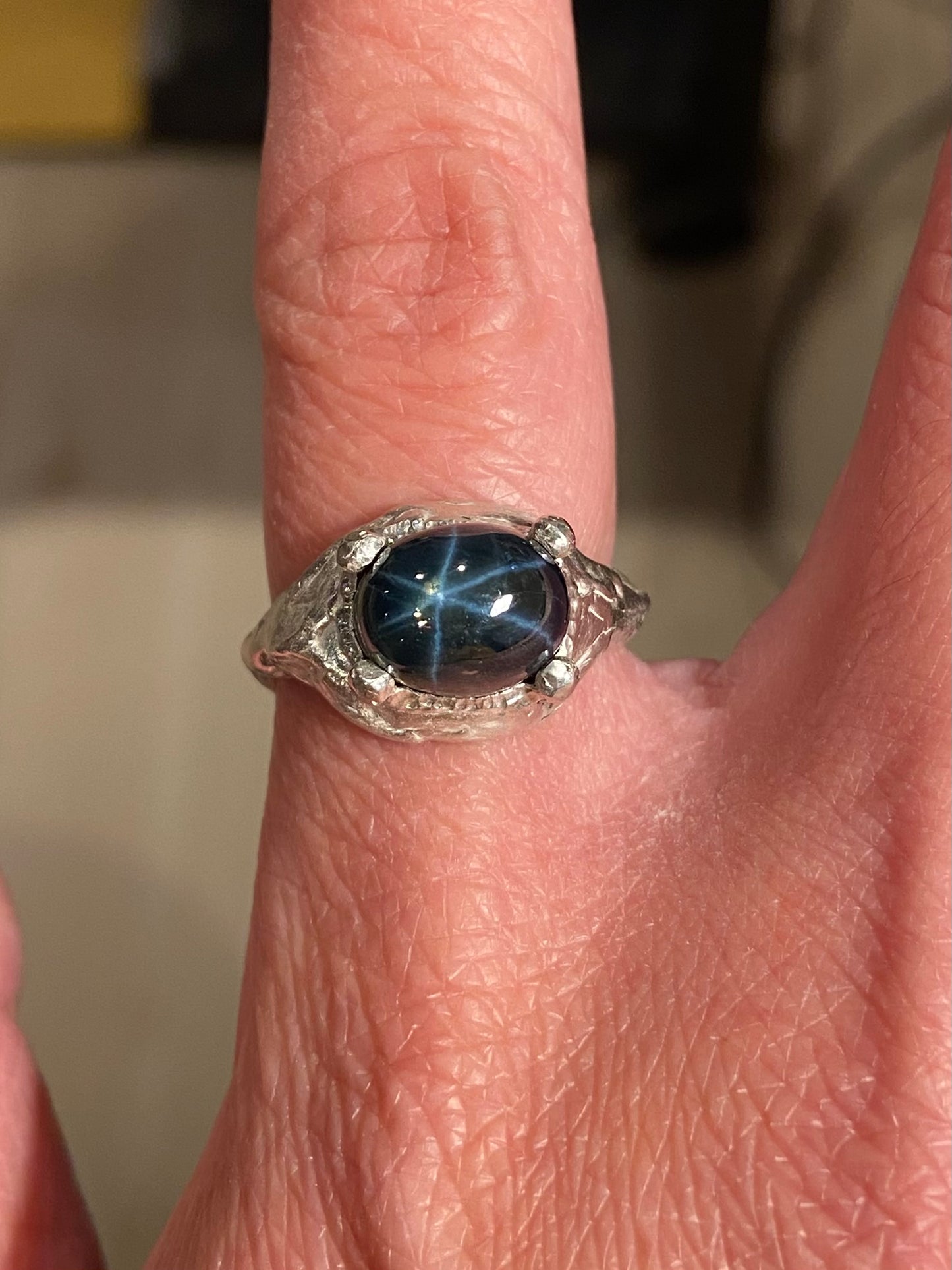 Cosmos Ring with natural star sapphire (this ring will be available for the Bmore Art Auction!)