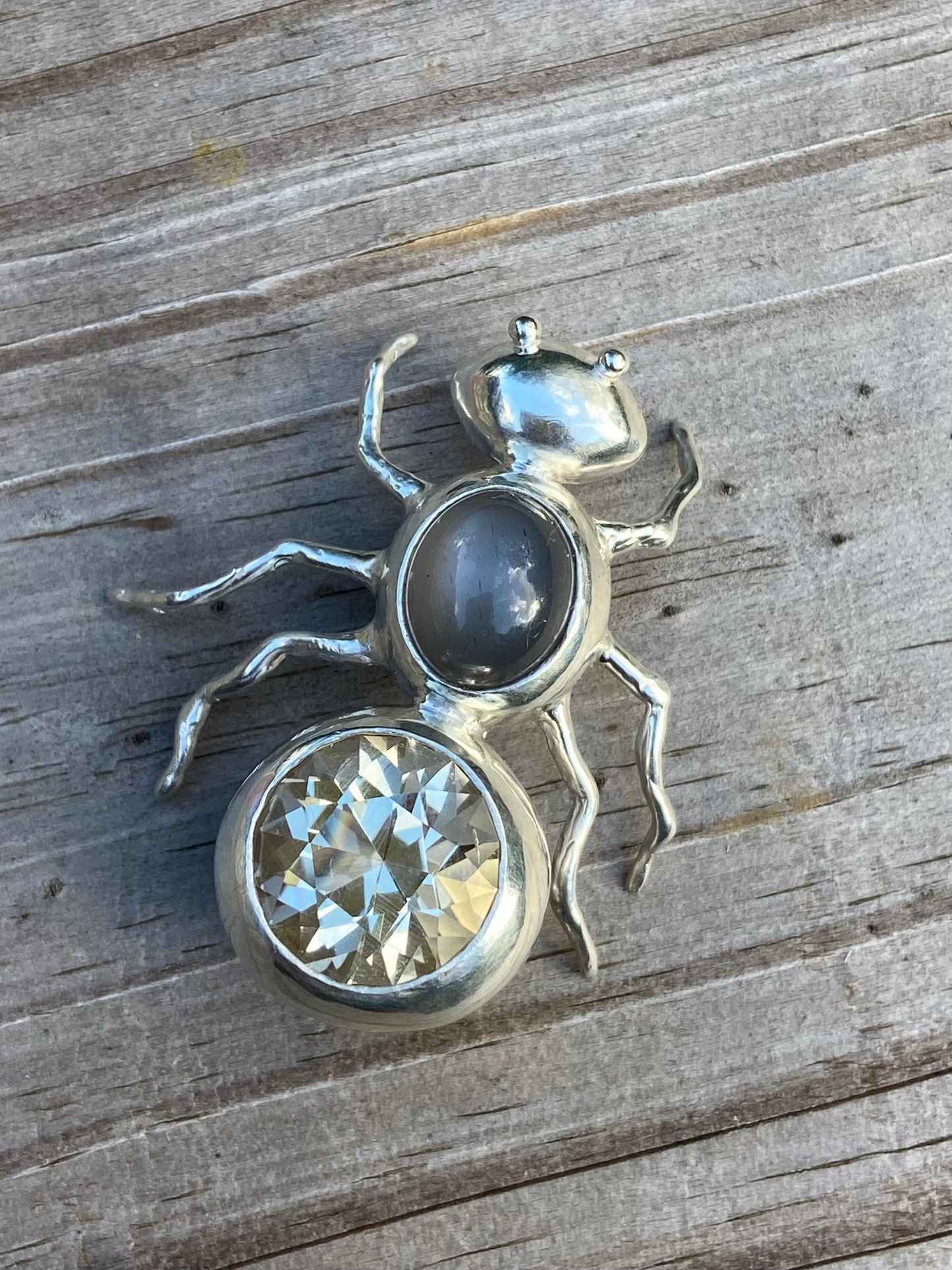Ant Brooch with Quartz and Moonstone