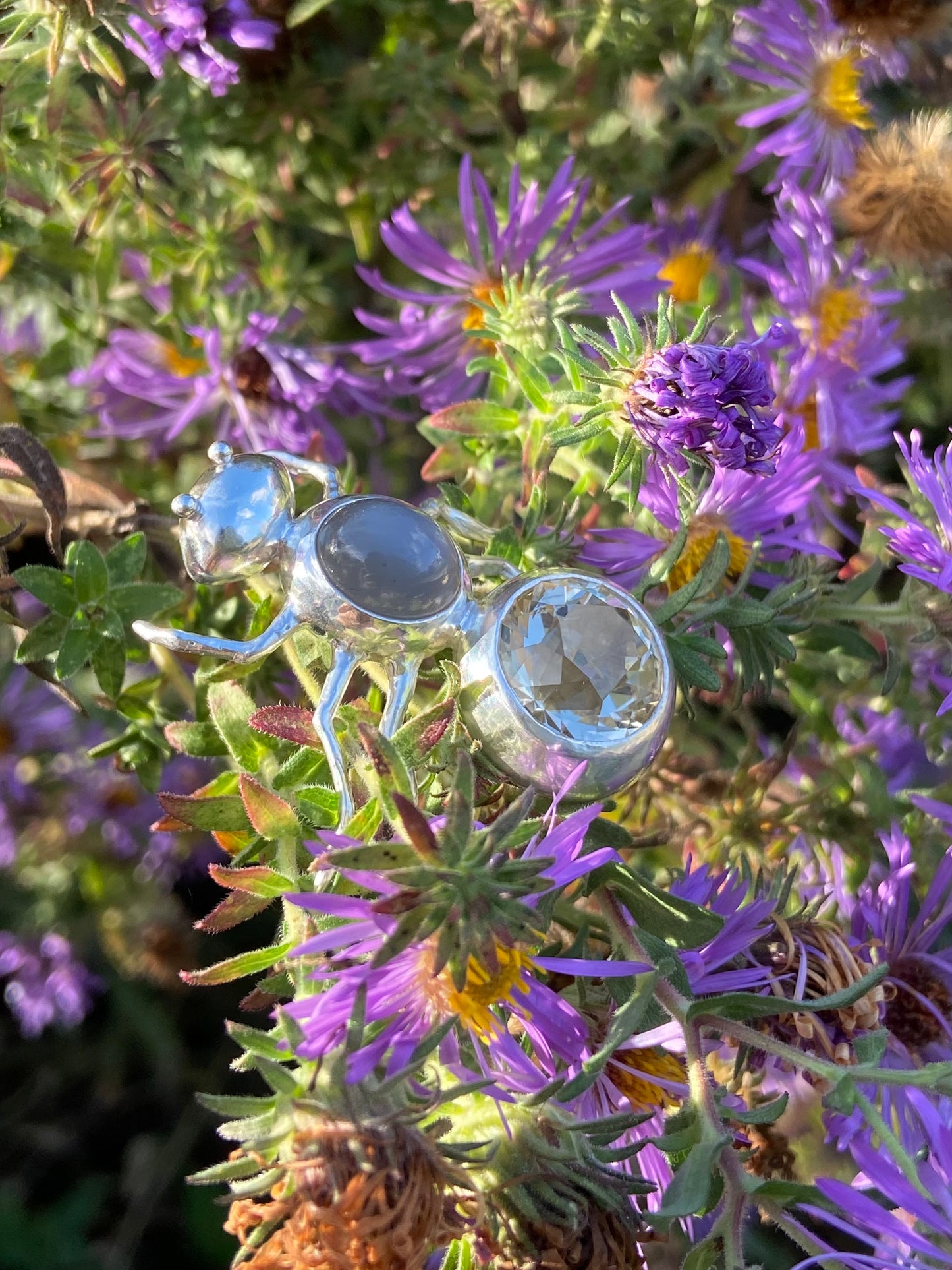 Ant Brooch with Quartz and Moonstone