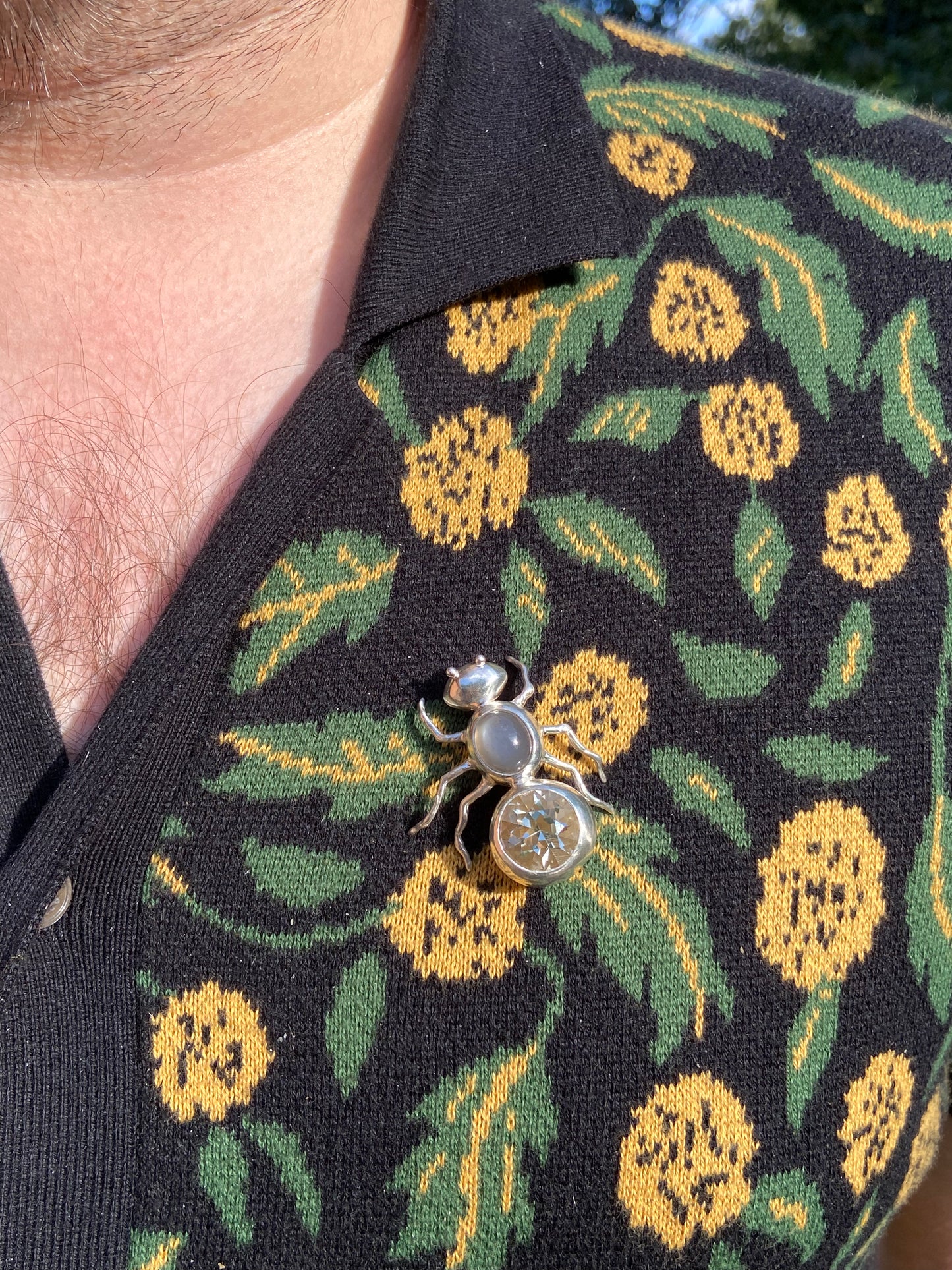 Ant Brooch with Quartz and Moonstone