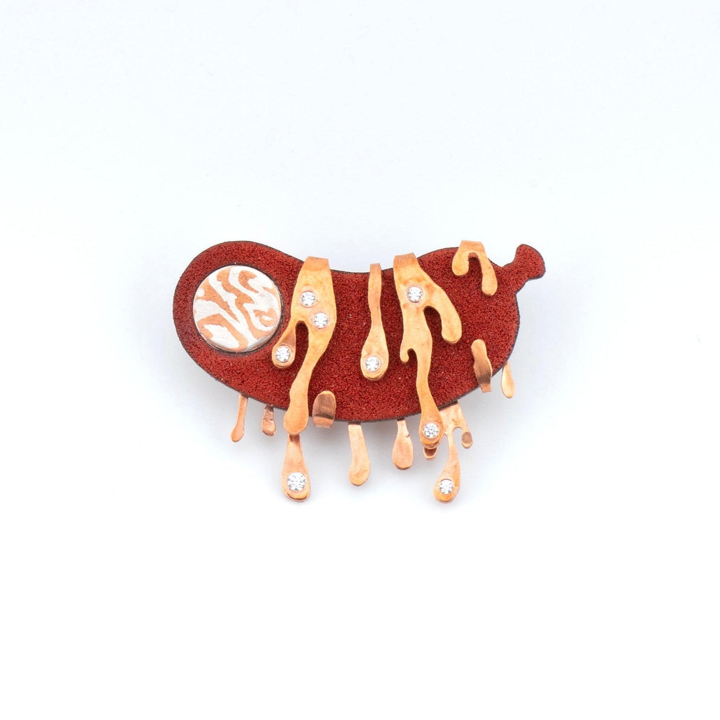 Mokume and Enamel Slime Sausage with stones brooch