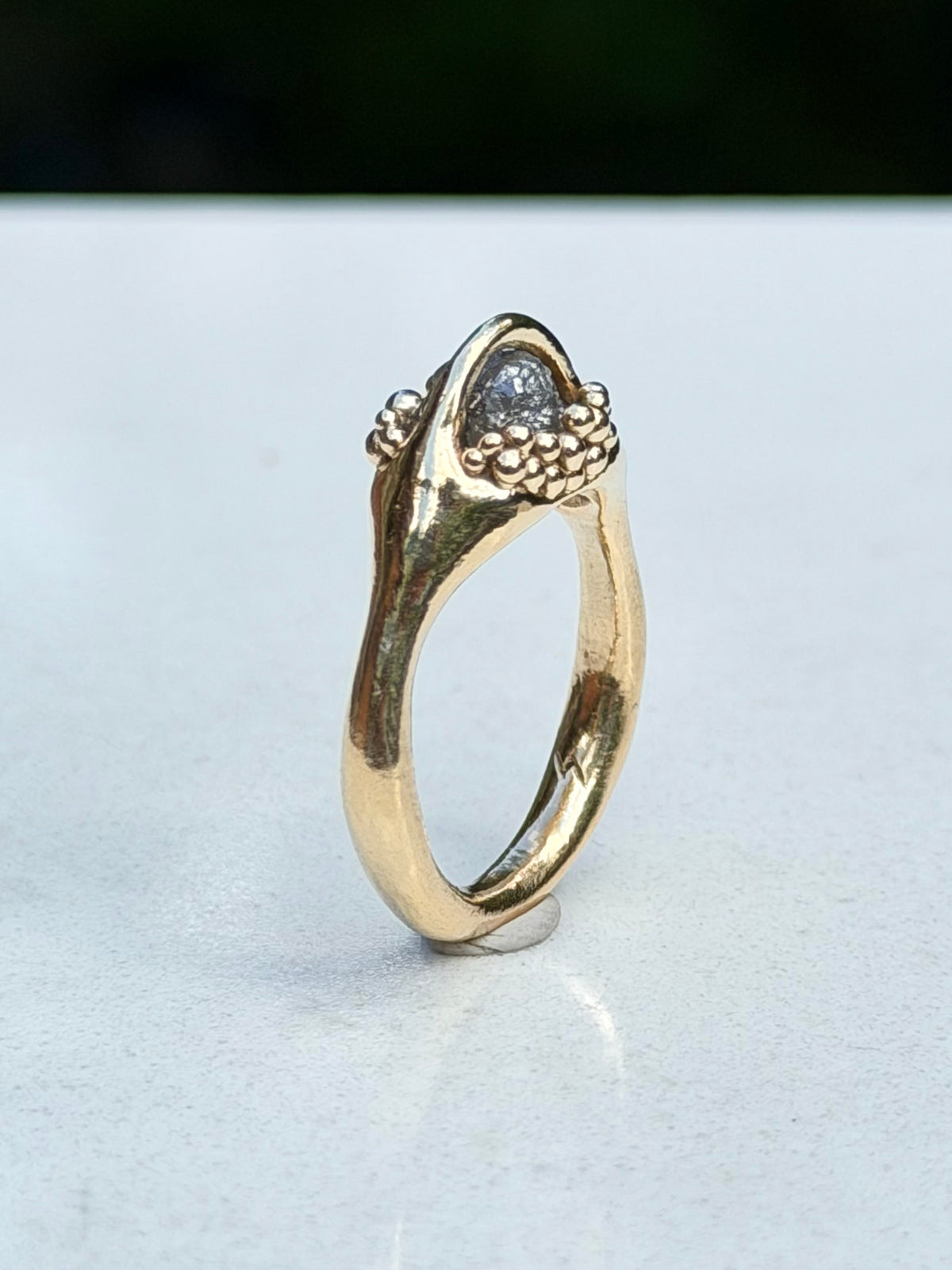 14k Mycelium Ring with rough diamond