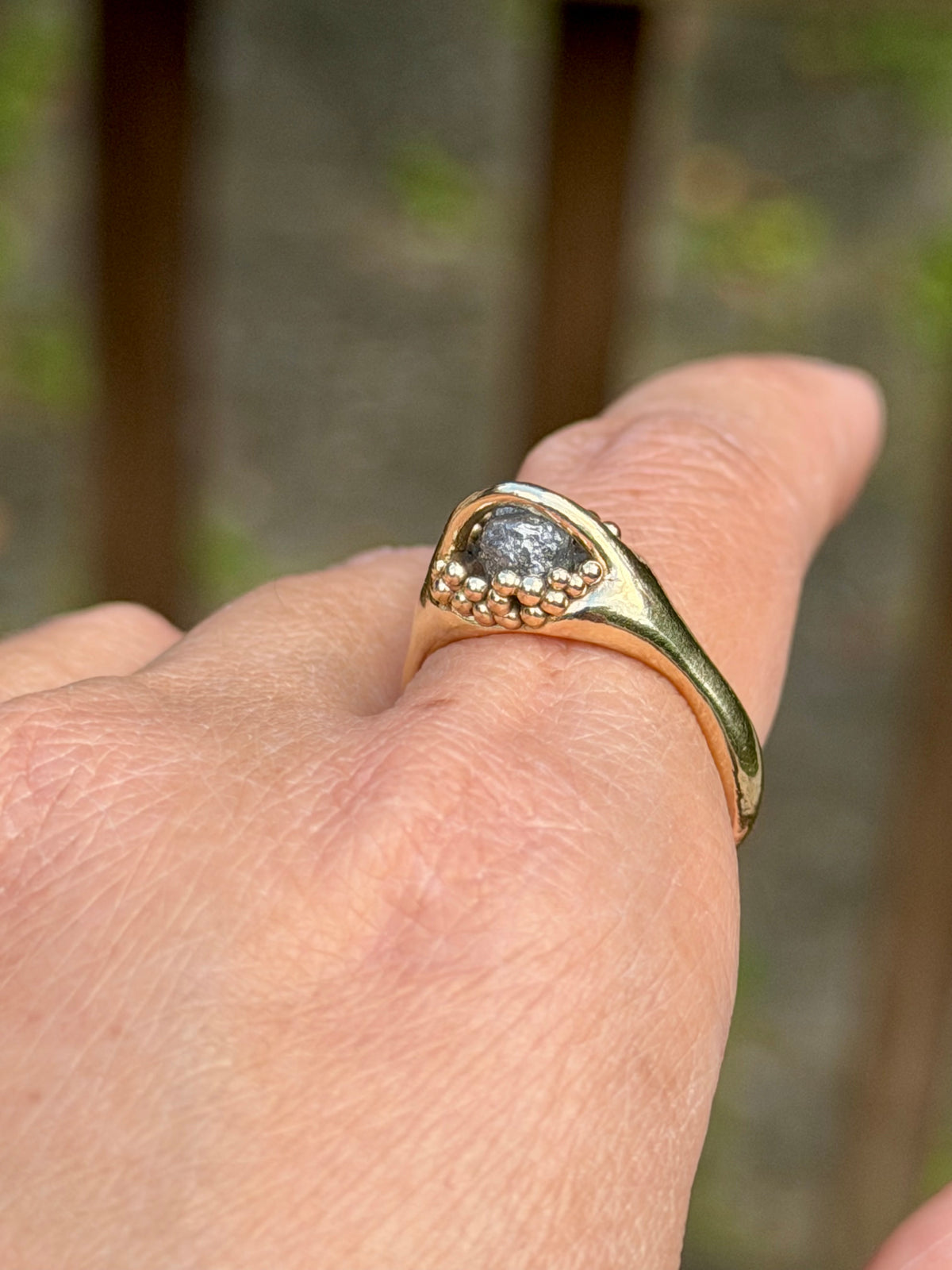 14k Mycelium Ring with rough diamond