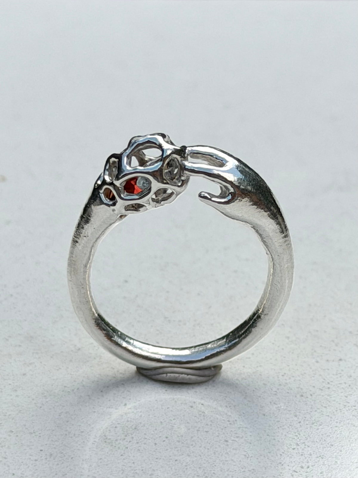 Alien Mycelium ring with garnet and topaz core