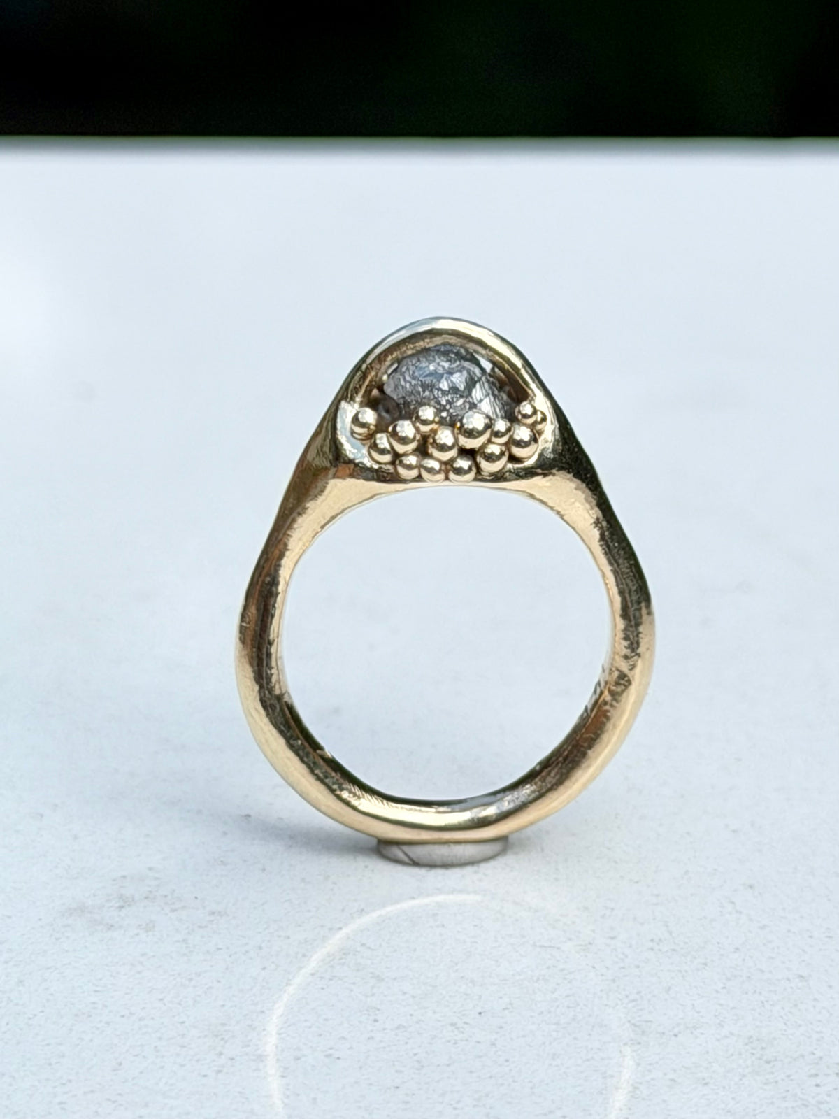 14k Mycelium Ring with rough diamond