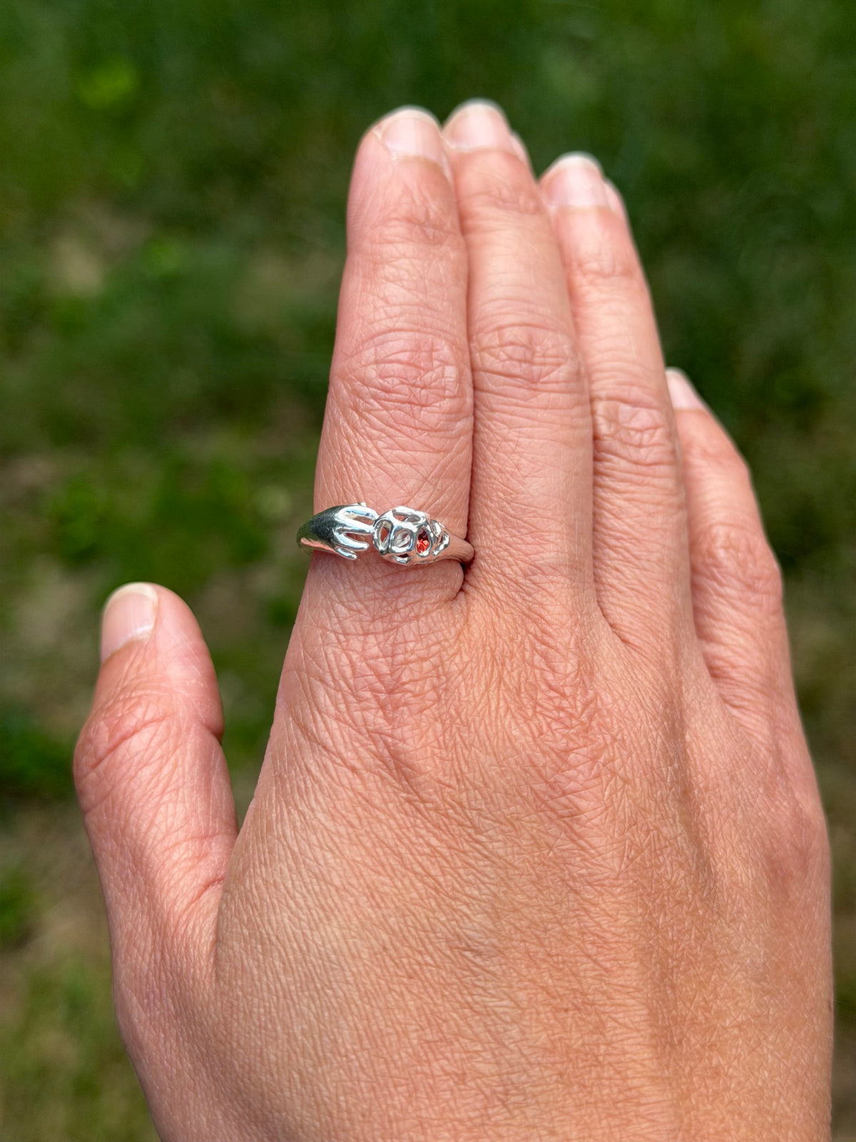 Alien Mycelium ring with garnet and topaz core