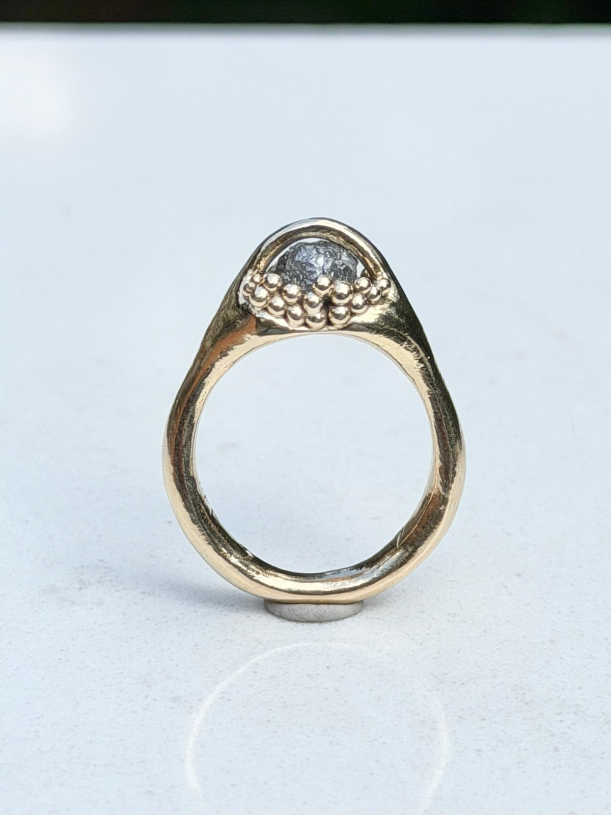14k Mycelium Ring with rough diamond
