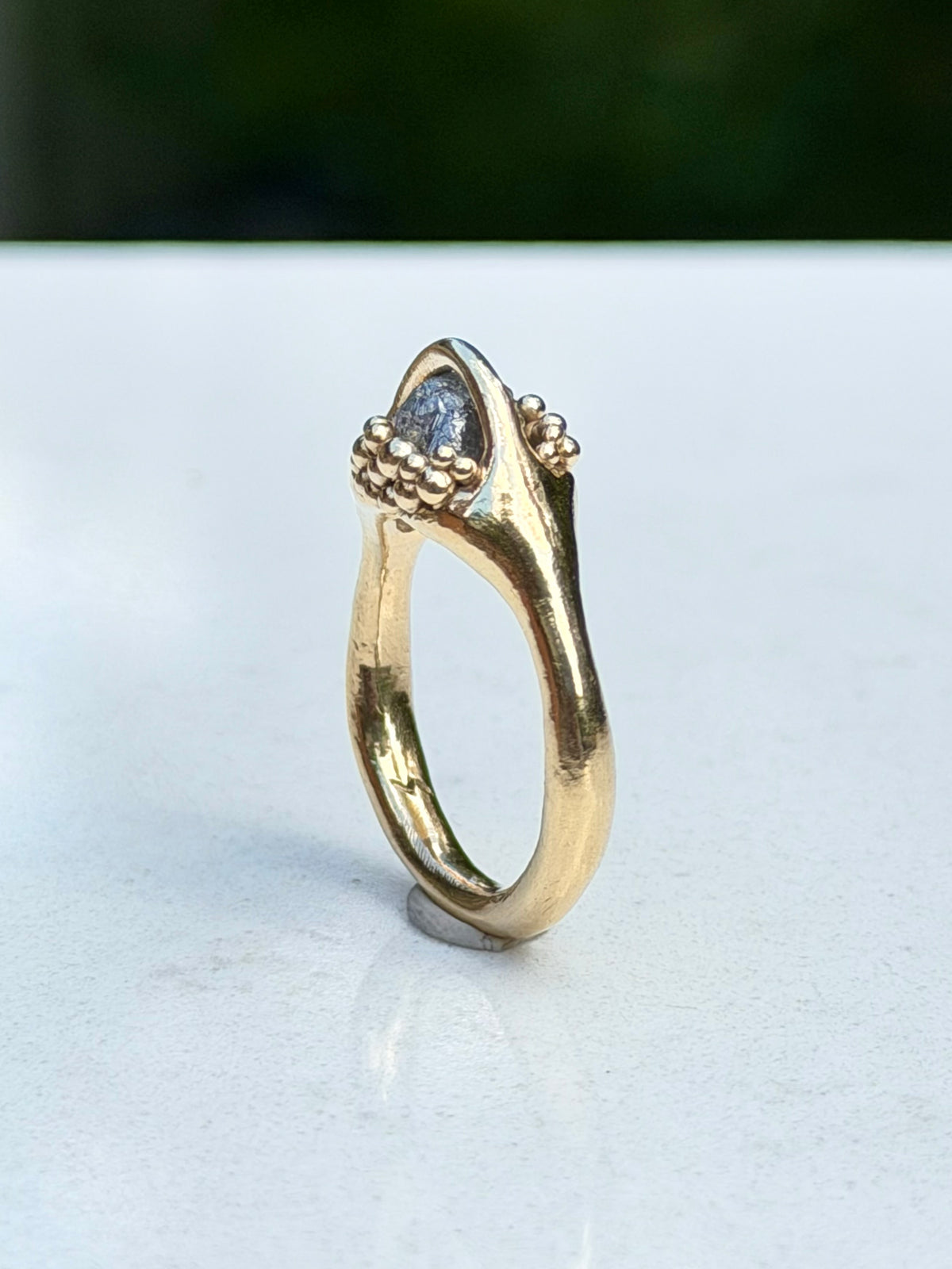 14k Mycelium Ring with rough diamond