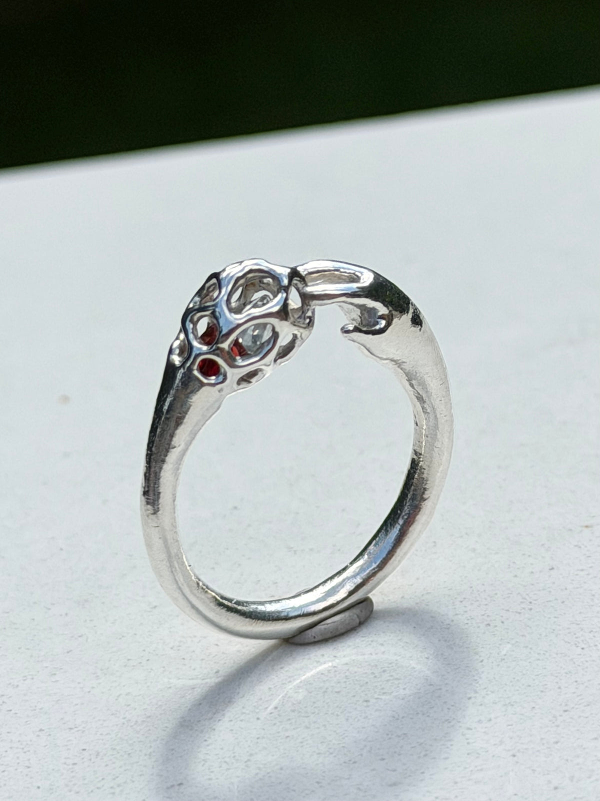Alien Mycelium ring with garnet and topaz core