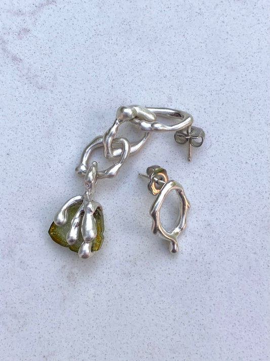 Asymmetrical Tourmaline Drip Earrlings