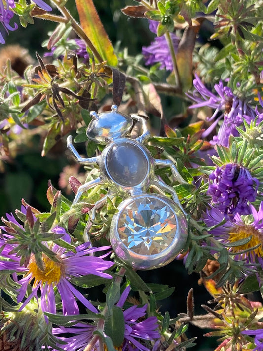 Ant Brooch with Quartz and Moonstone